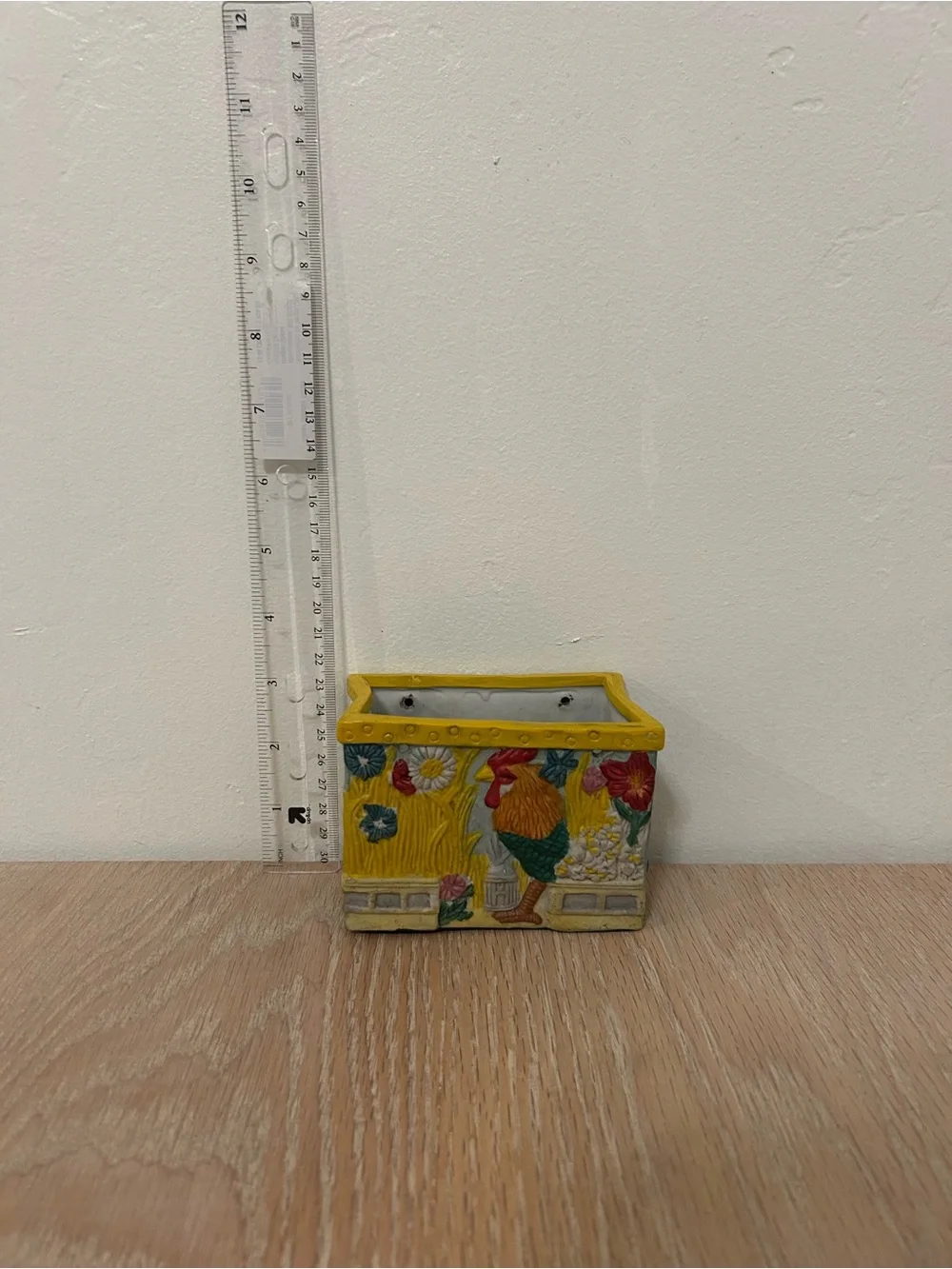 Hand-Painted Ceramic Rooster Planter in Yellow and Multicolor